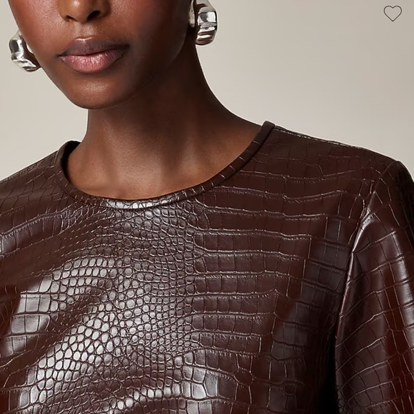 NWT J. Crew Collection Brown croc-embossed faux leather short sleeve mini dress - Picture 3 of 7